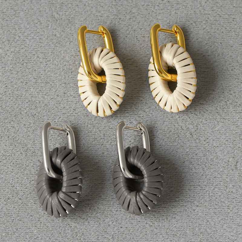 Leather Oval Drop Earrings - Crystalory