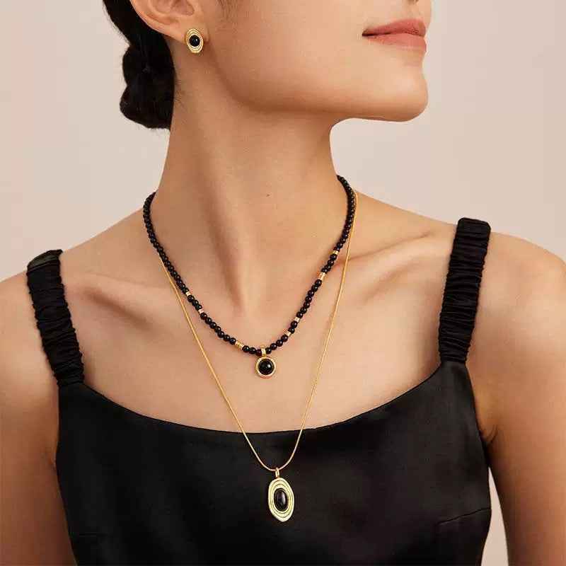 Echo Series Black Bead Necklace - Crystalory