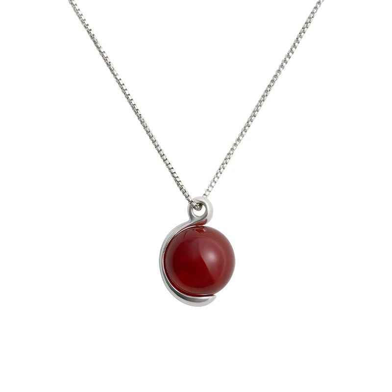 Red Agate Sphere Pendant Necklace - Crystalory