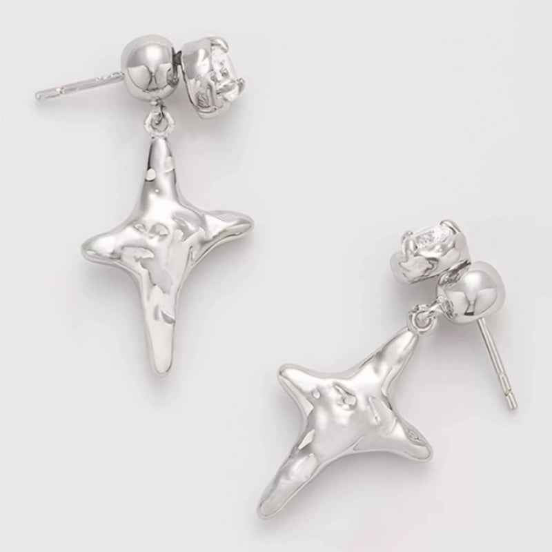 Silver Star Stud Earrings - Crystalory