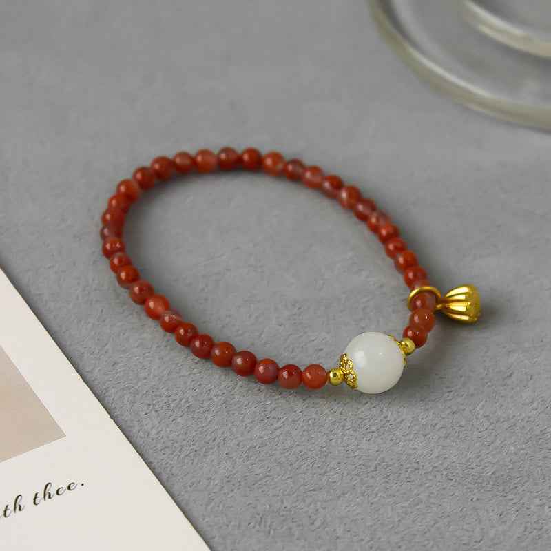 Red Agate Lotus Bracelet