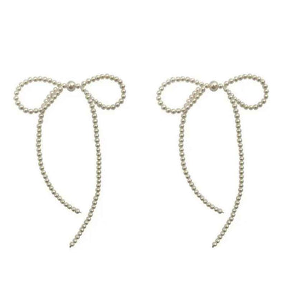 Elegant Bow Pearl Earrings with Tassel - Crystalory
