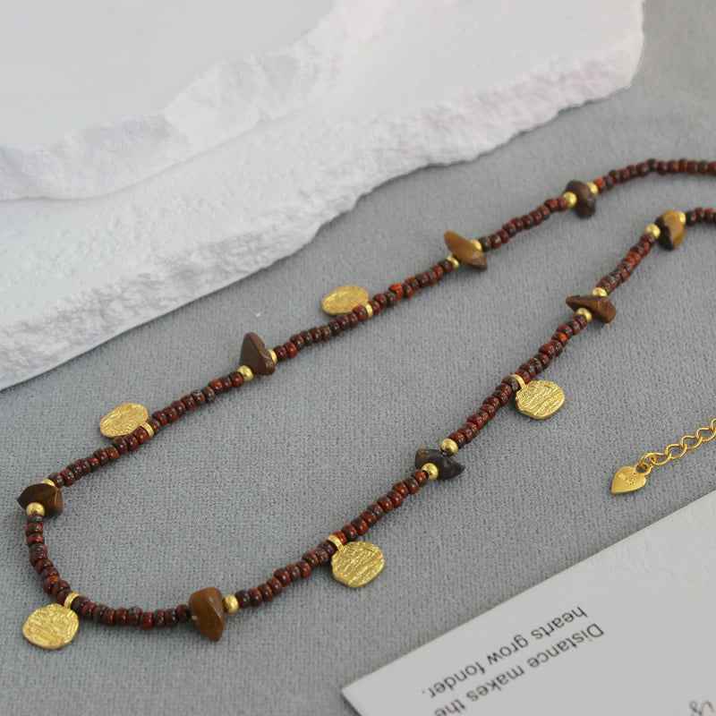 Red Beaded Texture Pendant Necklace - Crystalory