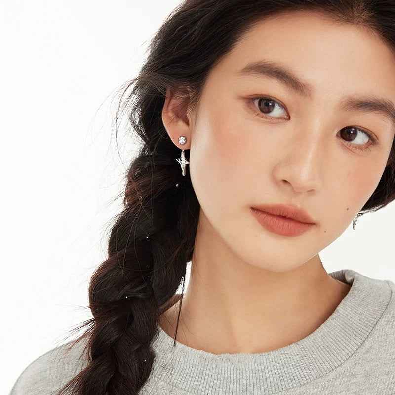 Silver Star Stud Earrings - Crystalory