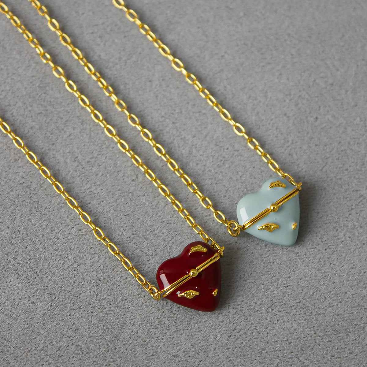Enamel Heart Locket Necklace - Crystalory