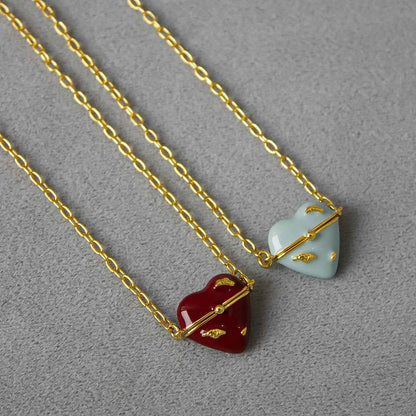Enamel Heart Locket Necklace - Crystalory