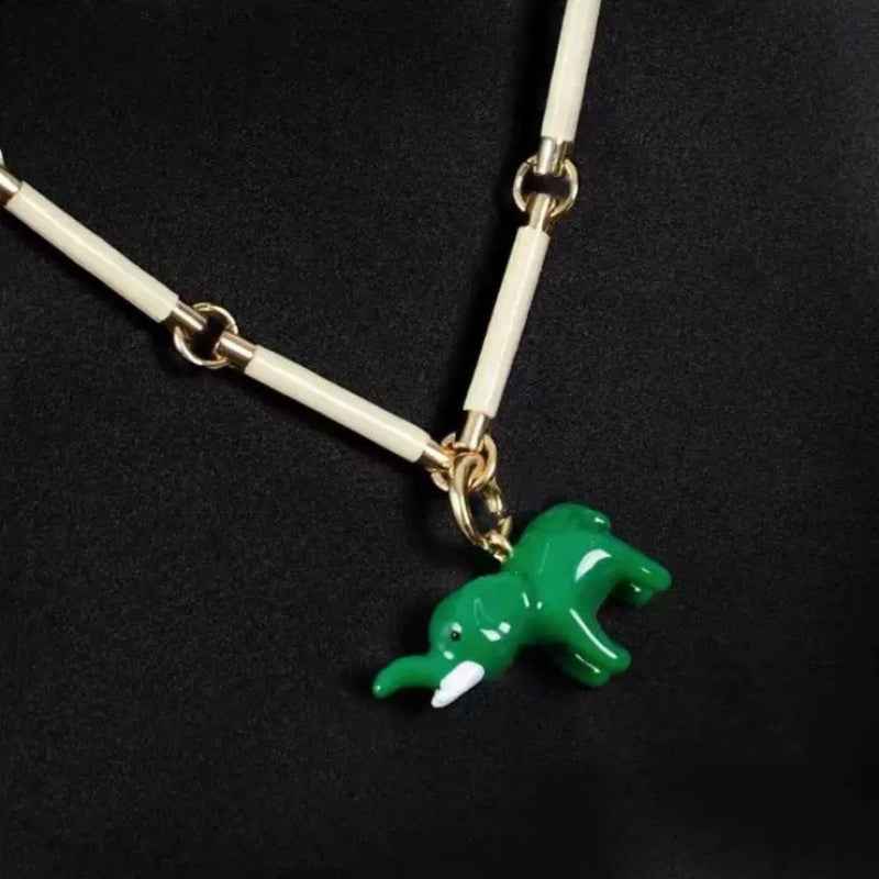 French Style Green Elephant Necklace - Crystalory