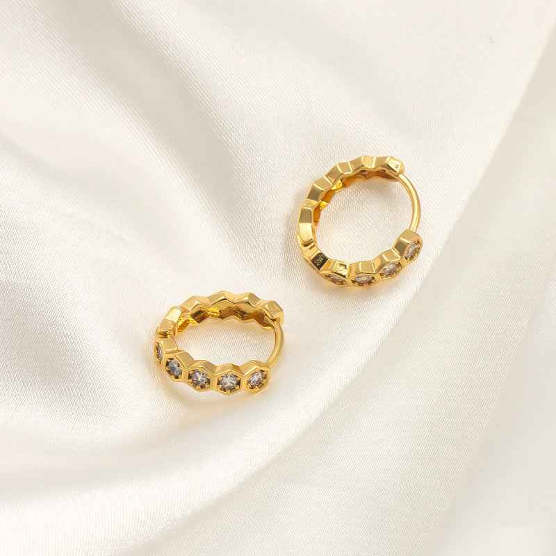 Hexagon Zircon Hoop Earrings - Crystalory