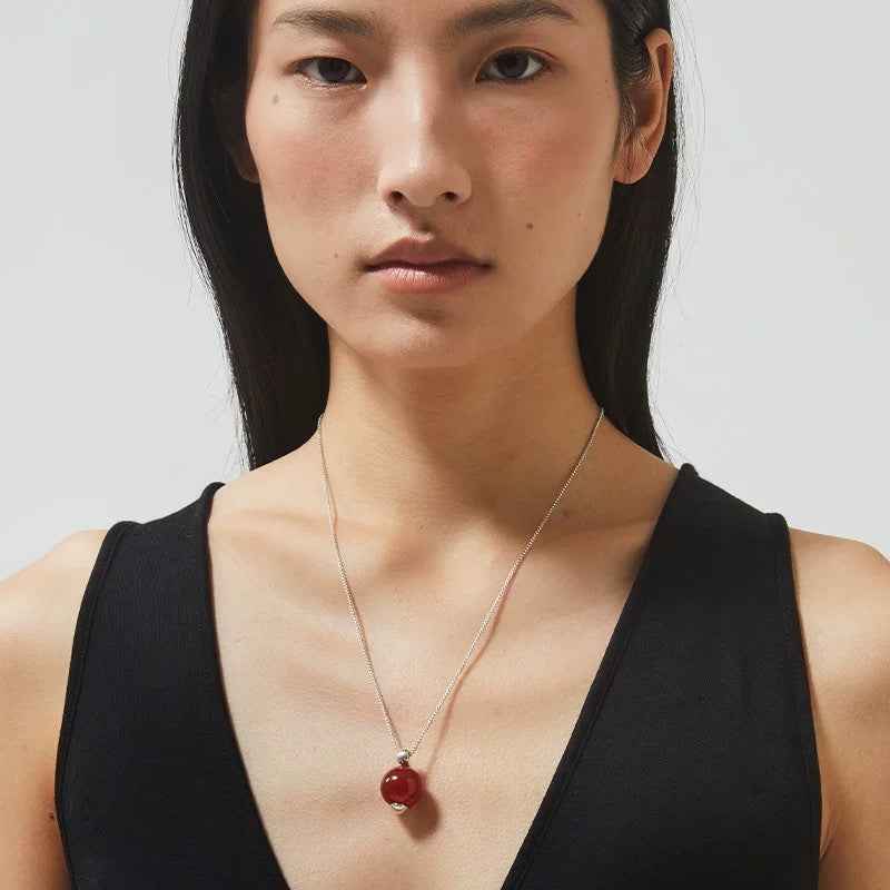 Red Agate Sphere Pendant Necklace - Crystalory