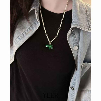 French Style Green Elephant Necklace - Crystalory