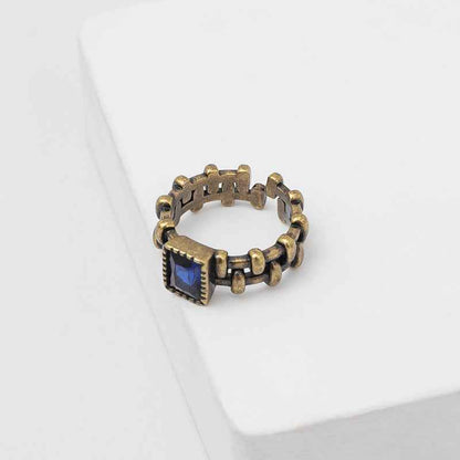 Vintage Blue Gothic Chain Ring - Crystalory