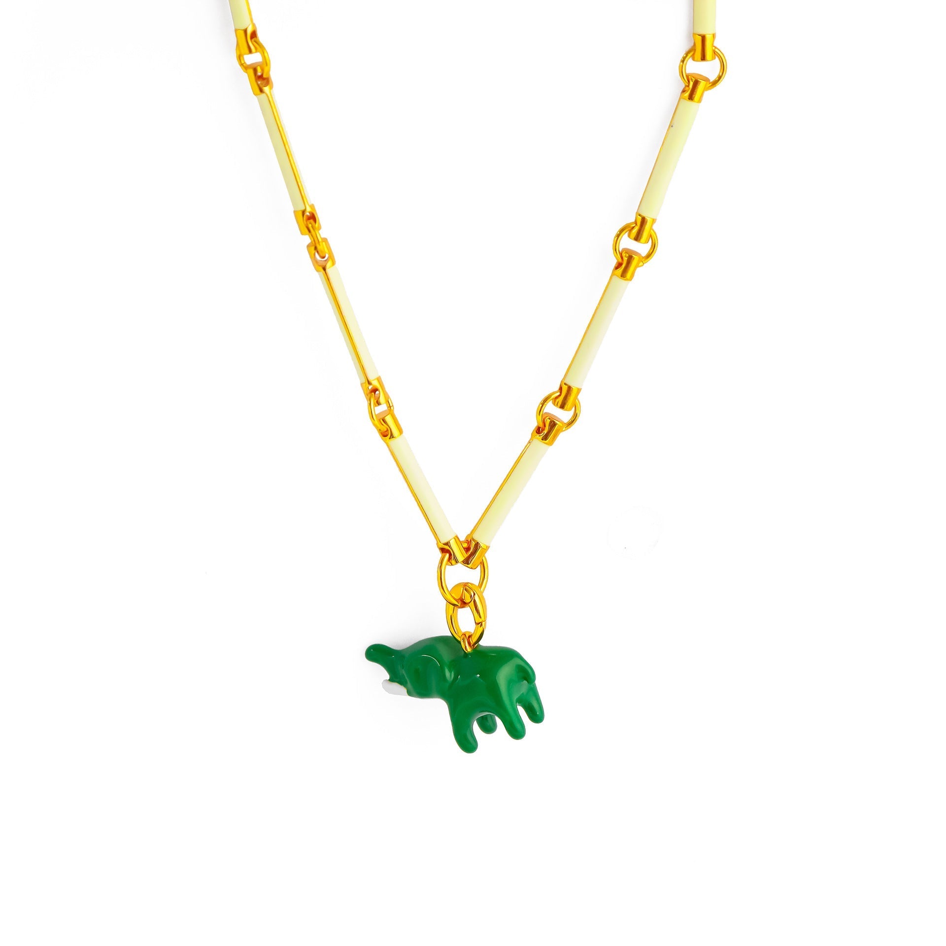 French Style Green Elephant Necklace - Crystalory