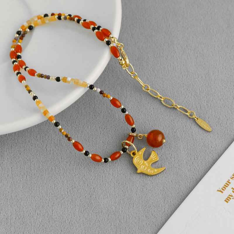 Red Agate Bird Pendant Necklace - Crystalory
