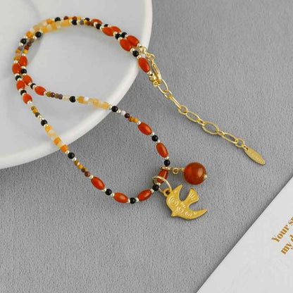 Red Agate Bird Pendant Necklace - Crystalory