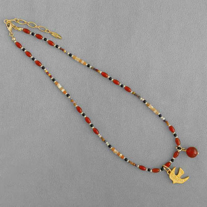 Red Agate Bird Pendant Necklace - Crystalory