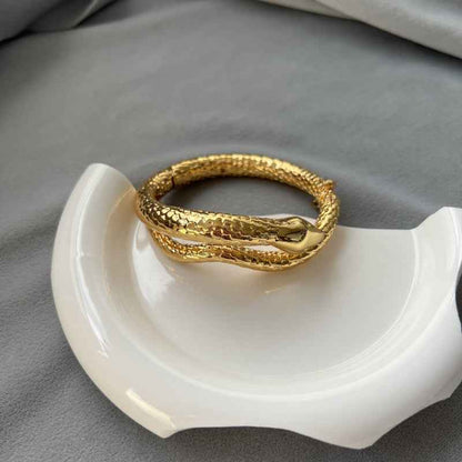 Gold Snake Bangle Bracelet - Crystalory