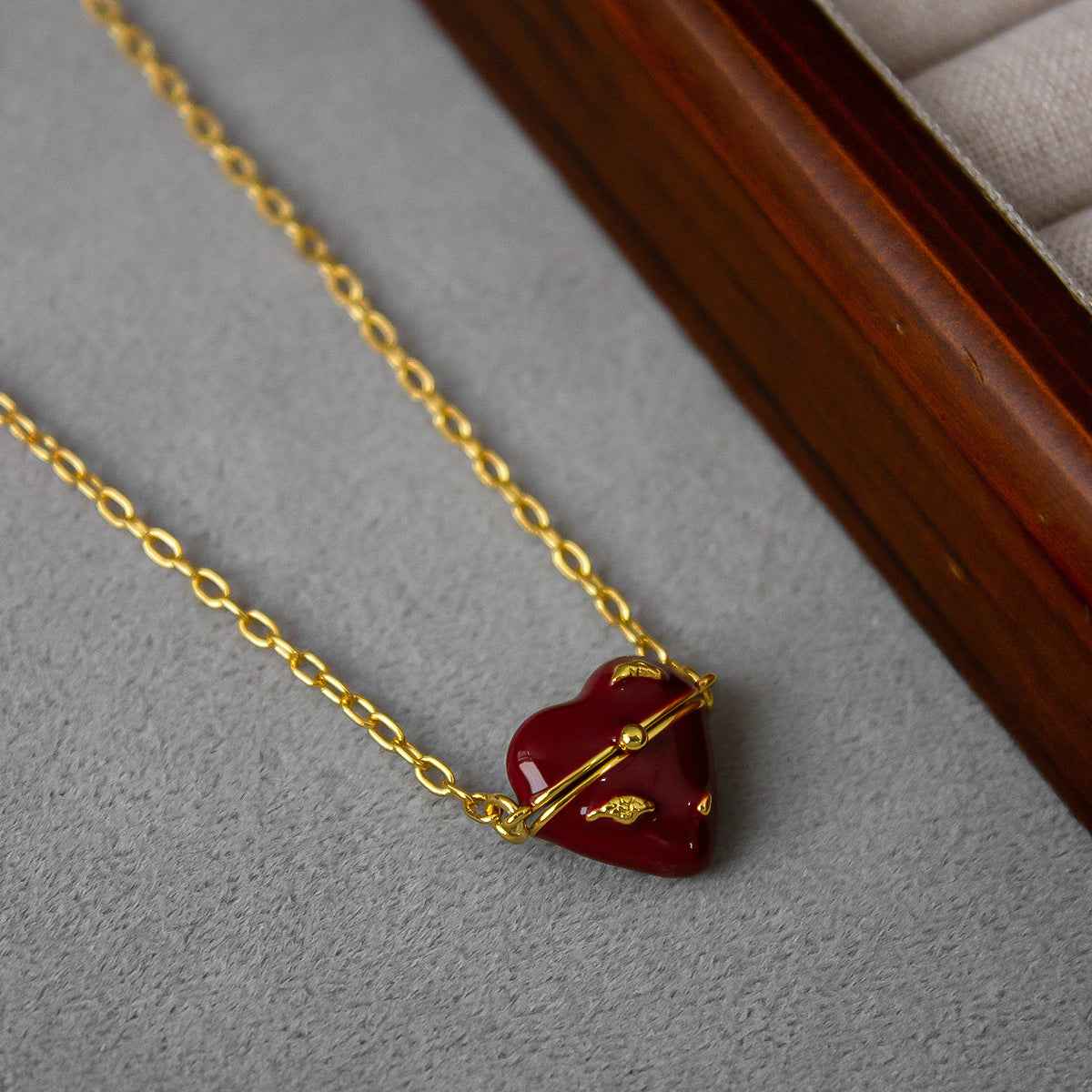 Enamel Heart Locket Necklace - Crystalory