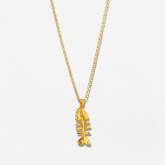 Gold Fishbone Pendant Necklace - Crystalory